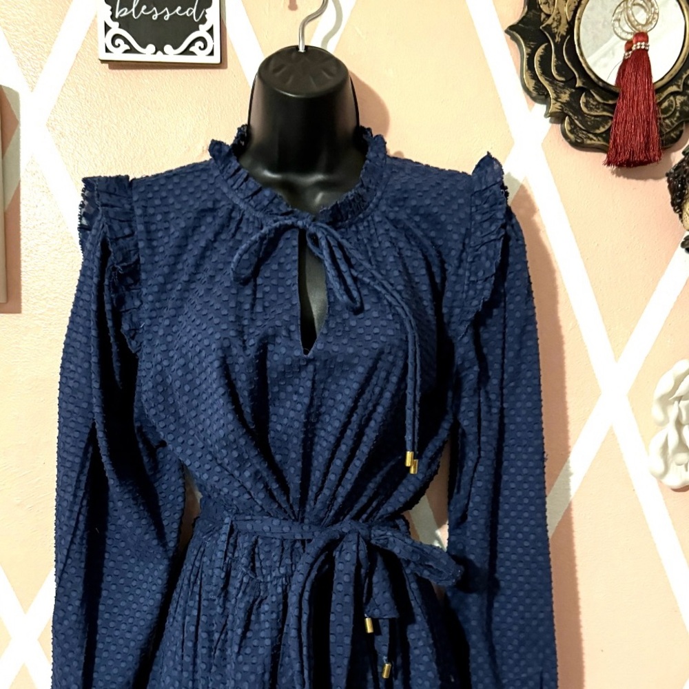 Karina Grimaldi Navy Blue Long Sleeve Maxi Dress - Picture 2 of 4